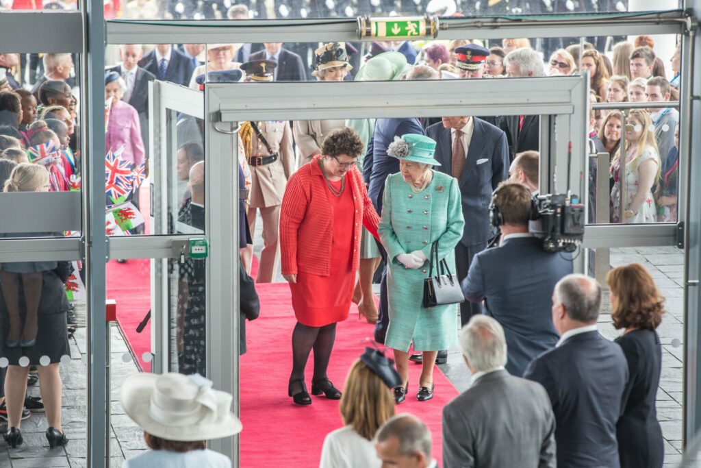 Queen Elizabeth II attending the official opening of the Fifth Senedd.