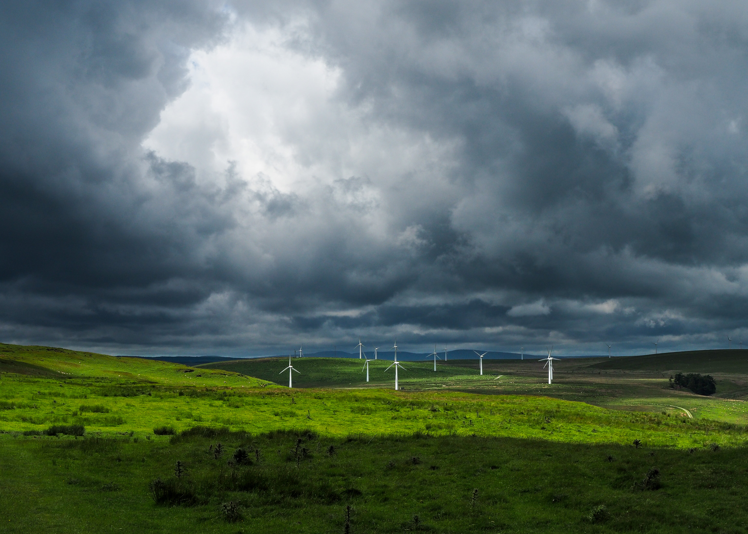 A wind farm in the hills above Rhayader in mind Wales
