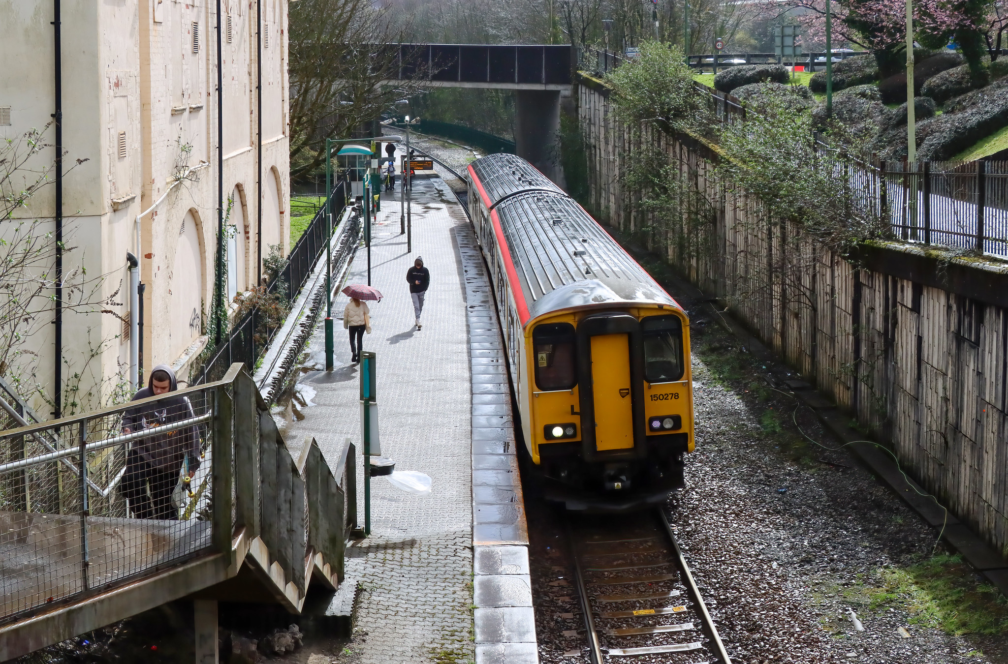 A train stops in Tonypandy station.
