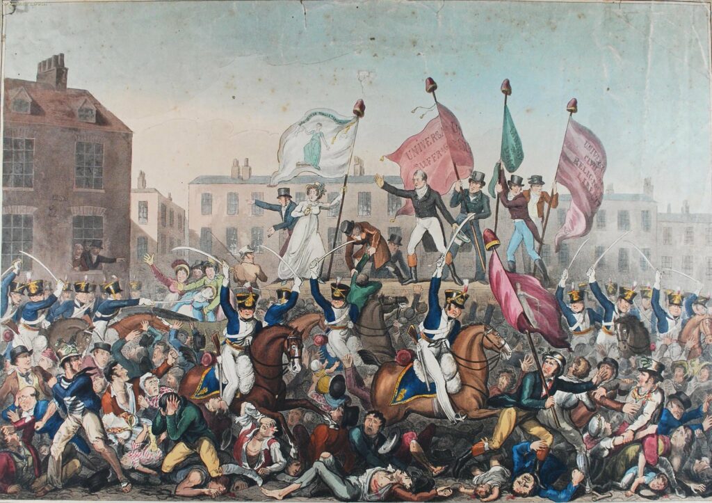 Angela Graham, co-author and editor of Sanctuary: There Must Be Somewhere, reflects on writing poetry about fast-developing events. The image is a representation of the Peterloo Massacre, which was turned into a poem by Shelley