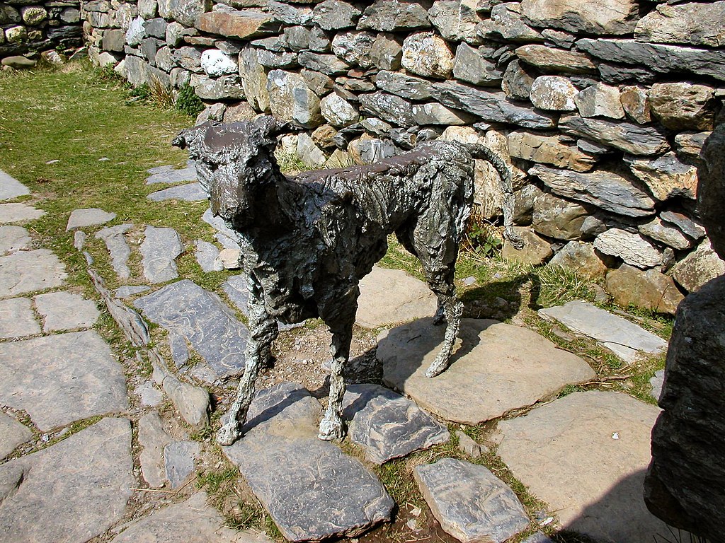 Photo of the statue of Gelert at Beddgelert (the Grave of Gelert). Site of the famous story of Llewellyn the Great and his dog Gelert.