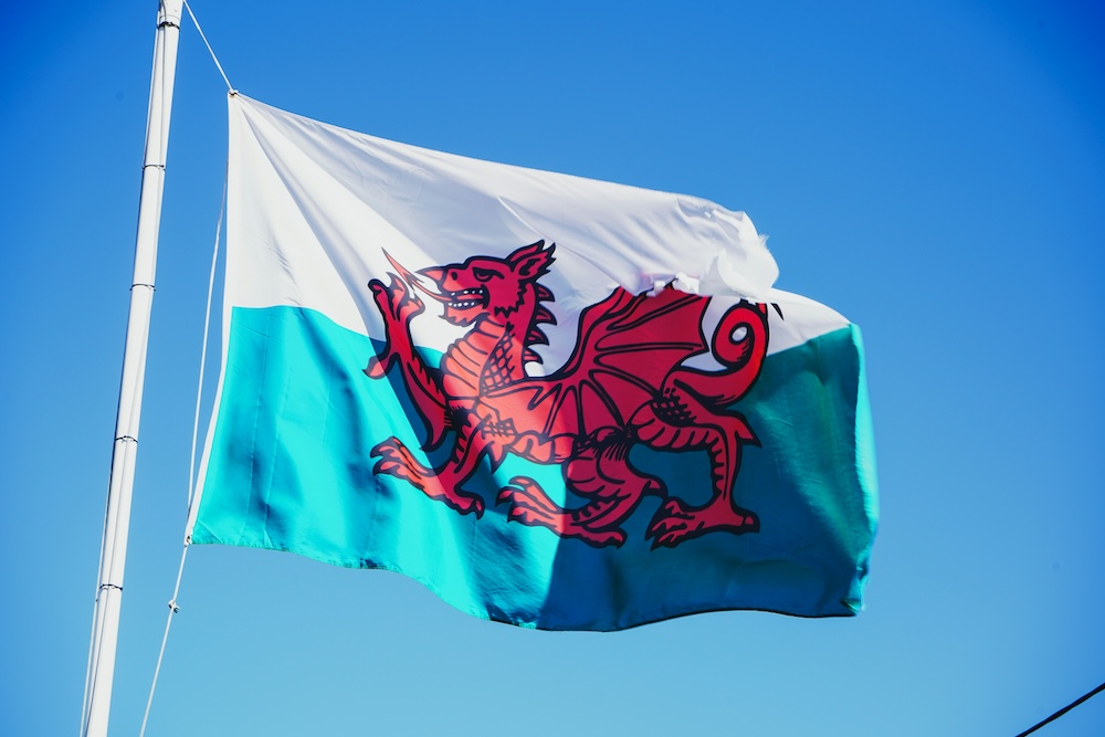 The Welsh flag - a white and green flag with a red dragon on.
