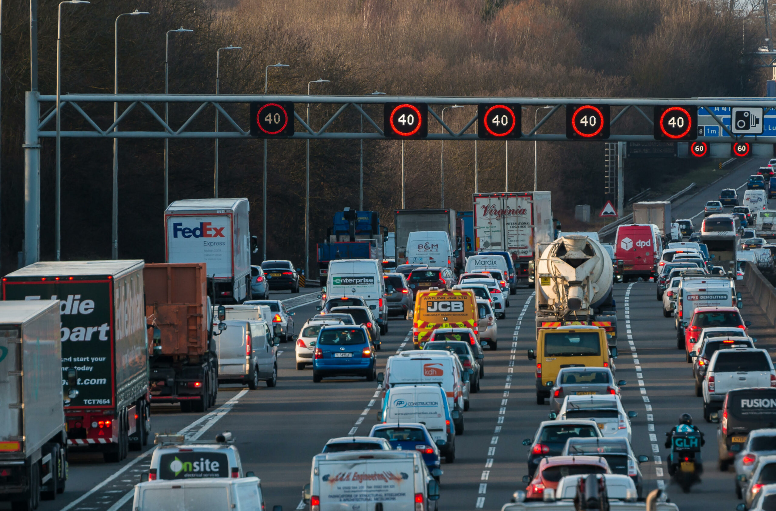 Evening traffic jam on British motorway